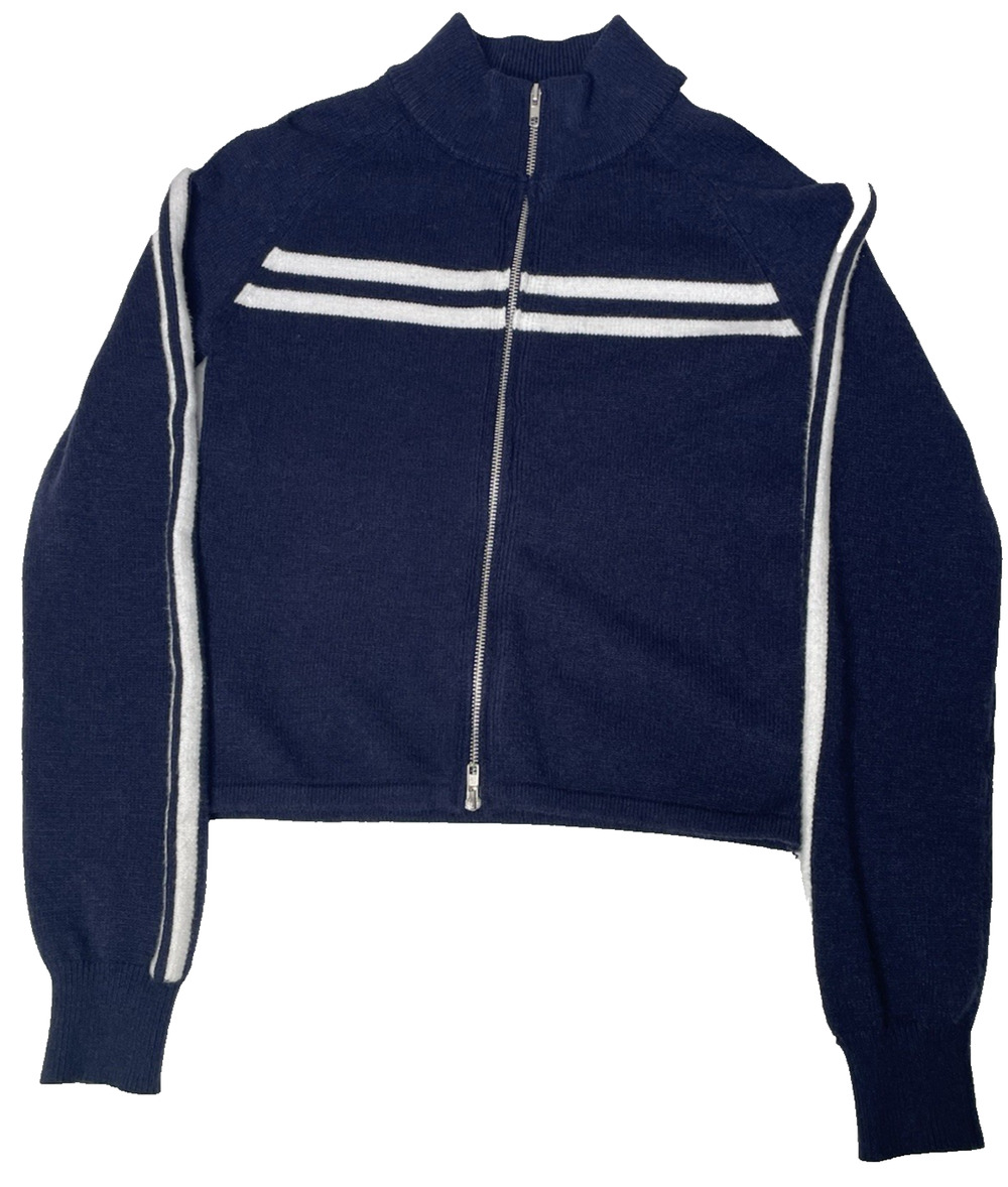 Harper & Ivy Women’s M Navy Full Zip Sweater White Stripe Cropped Preppy Y2K